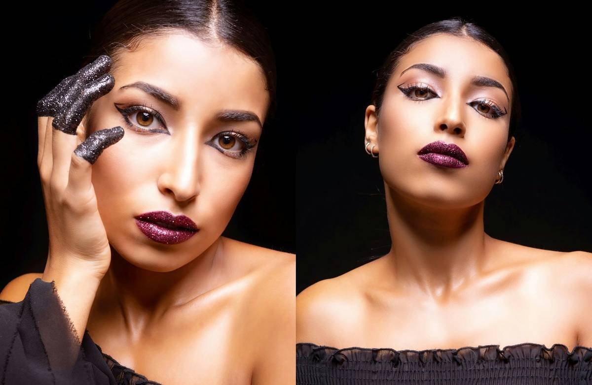 Infographic showing common editorial makeup failures vs. pro solutions under flash photography and heat